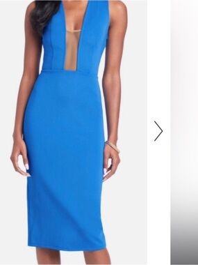 Bebe Illusion Mesh Scuba Dress In Princess Blue. NWT’s Size Large